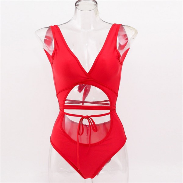 S-L Women Sexy Lace Up Hollow Out One-Pieces Swimwear