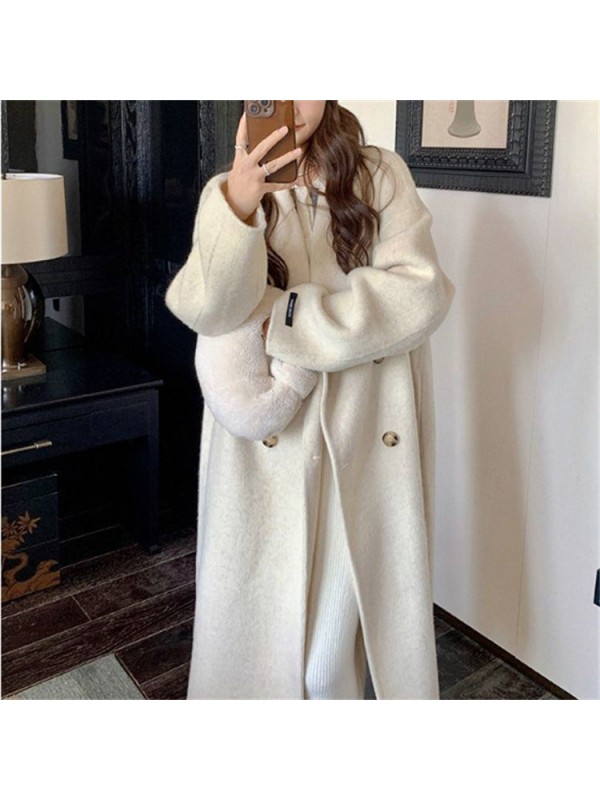 Gentle Mid-length Woolen Coat Hepburn Style