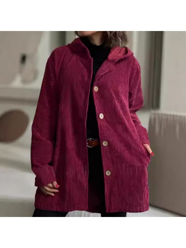 Women's Hooded Loose Corduroy Casual Jacket