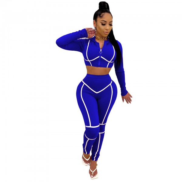 Fashion Athleisure Women'S Sportswear Long Sleeve Zipper Crop Top And Skinny Pants Two-Piece Set