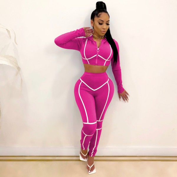 Fashion Athleisure Women'S Sportswear Long Sleeve Zipper Crop Top And Skinny Pants Two-Piece Set