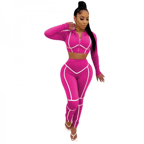 Fashion Athleisure Women'S Sportswear Long Sleeve Zipper Crop Top And Skinny Pants Two-Piece Set