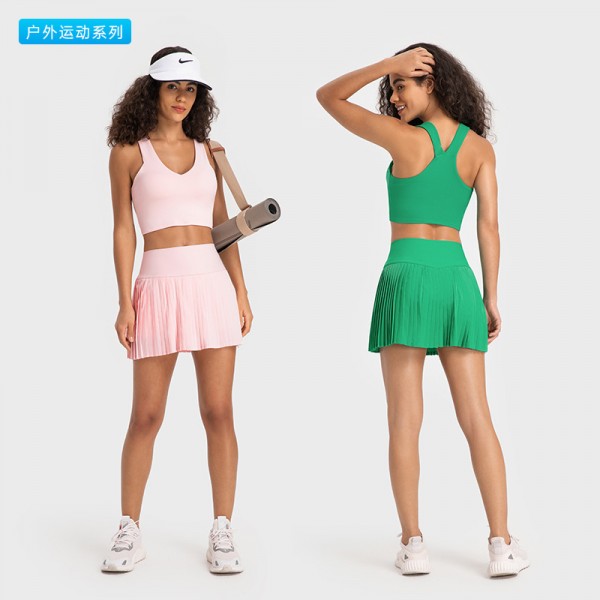 Women Fashion Sport Solid Color Pleated Skirt