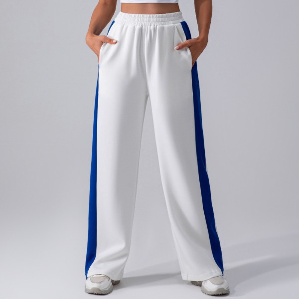 Women Casual Color Contrast High Waist Sports Wide Leg Pants