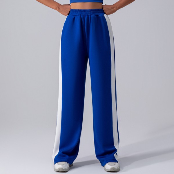 Women Casual Color Contrast High Waist Sports Wide Leg Pants