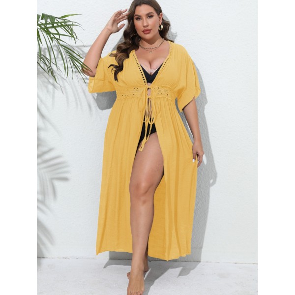 Women Fashion Sexy Plus Size Lace Stitching Sunscreen Cardigan Bikini Swimwear Cover-Ups