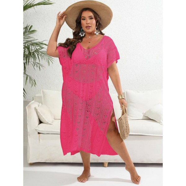 Women Fashion Sexy Plus Size Deep V Knitted Hollow-Out Bikini Cover-Ups