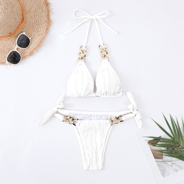 Summer Women Fashion Sexy Chain Halter Neck Bikini Swimsuit Set