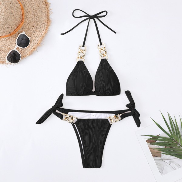 Summer Women Fashion Sexy Chain Halter Neck Bikini Swimsuit Set