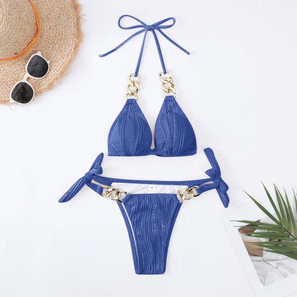 Summer Women Fashion Sexy Chain Halter Neck Bikini Swimsuit Set