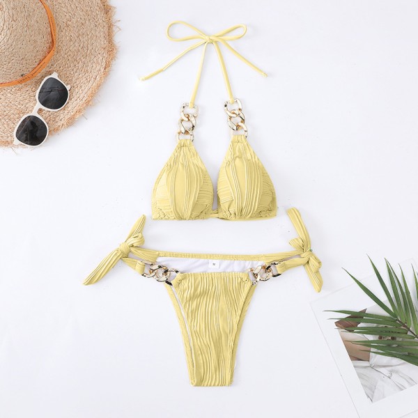 Summer Women Fashion Sexy Chain Halter Neck Bikini Swimsuit Set