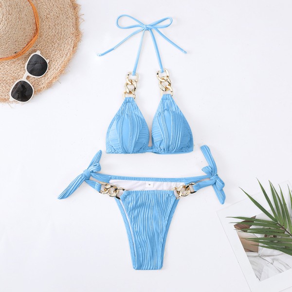 Summer Women Fashion Sexy Chain Halter Neck Bikini Swimsuit Set