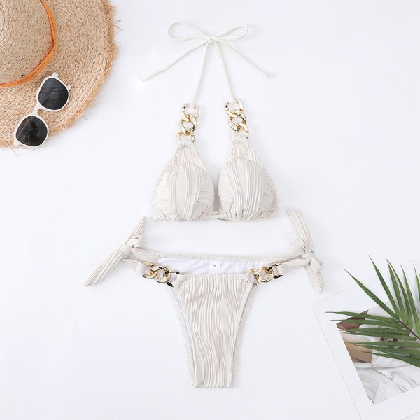 Summer Women Fashion Sexy Chain Halter Neck Bikini Swimsuit Set