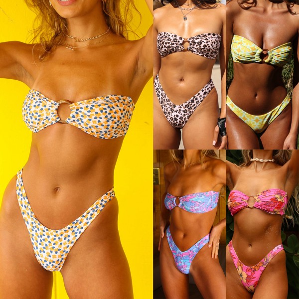 Summer Women Fashion Sexy Star Floral Print Bikini Swimsuit Set