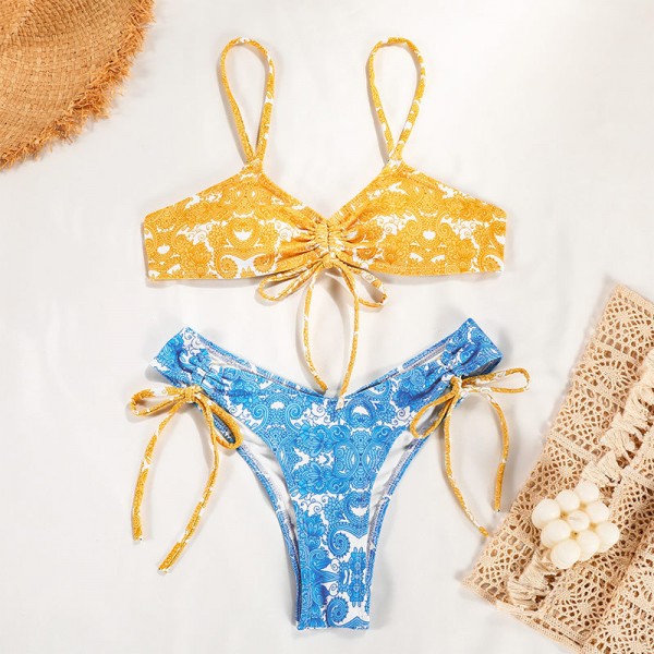 Summer Women Fashion Sexy Floral Print Strap Bikini Swimsuit Set