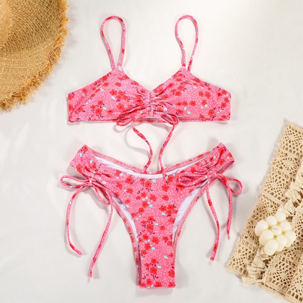 Summer Women Fashion Sexy Floral Print Strap Bikini Swimsuit Set