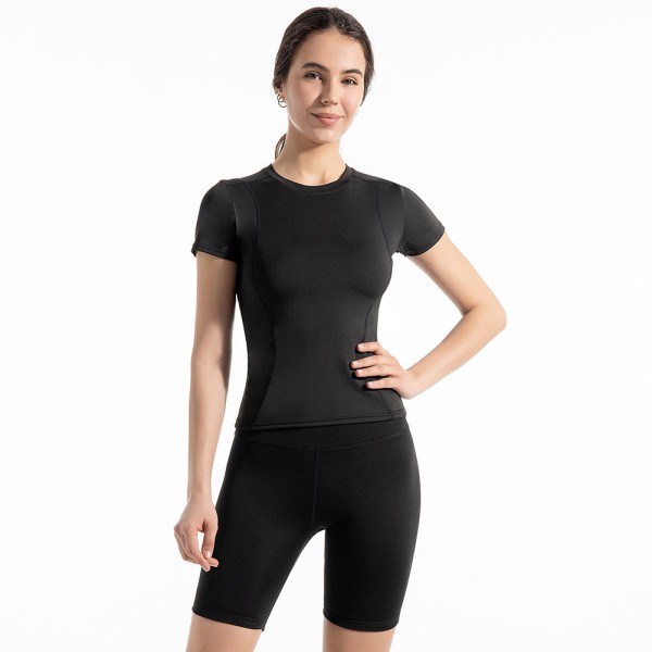 Summer Women Fashion Tight Quick-Drying Short-Sleeved Top Sports Yoga Shorts Two-Piece Set