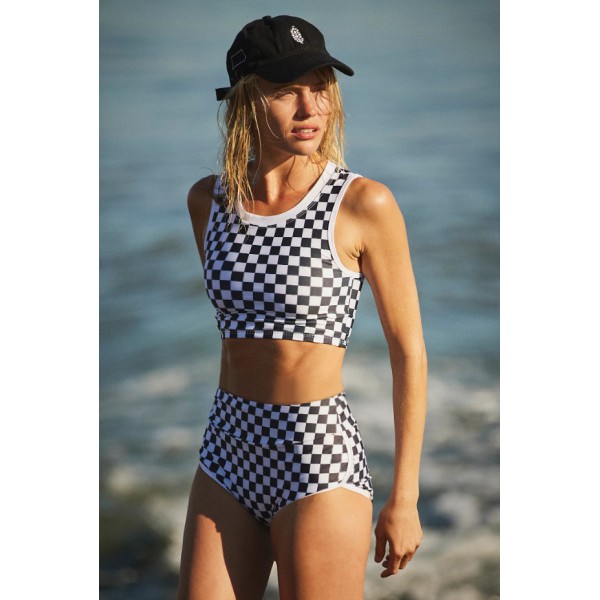 Summer Women Fashion Casual Plaid Printed Swimsuit Set