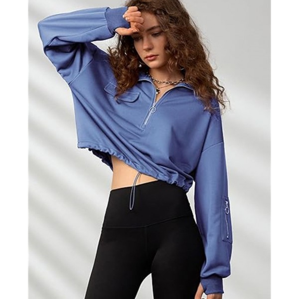 Women Fashion Solid Color Zipper Long Sleeve Sweatshirt