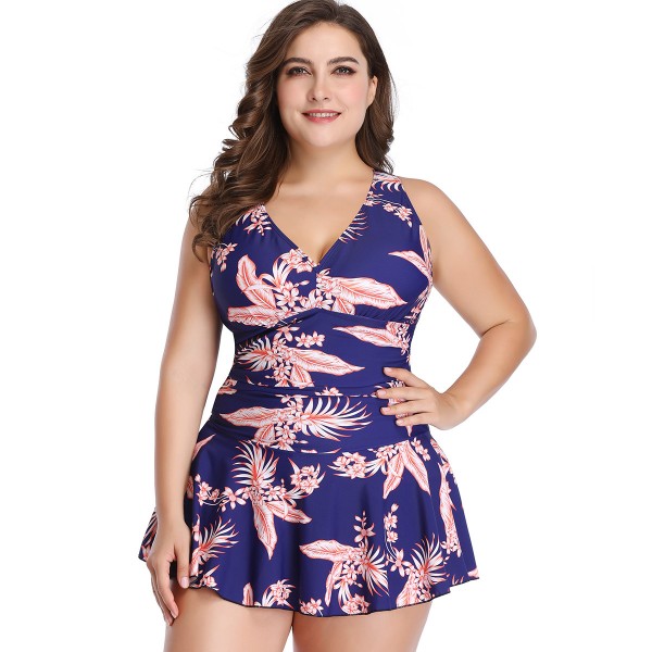 Summer Women Fashionable Plus Size V-Neck Floral Printed Swimsuit Set