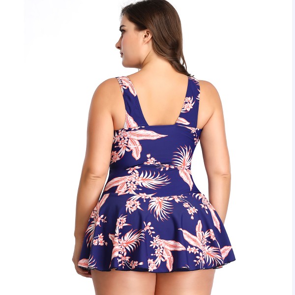 Summer Women Fashionable Plus Size V-Neck Floral Printed Swimsuit Set