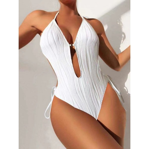 Summer Women Fashion Sexy Halter Neck Backless Hollow One-Piece Swimsuit