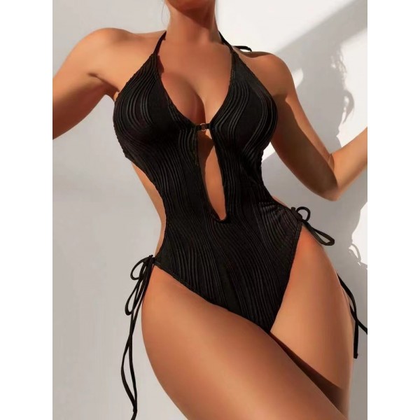 Summer Women Fashion Sexy Halter Neck Backless Hollow One-Piece Swimsuit