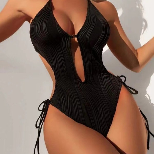 Summer Women Fashion Sexy Halter Neck Backless Hollow One-Piece Swimsuit