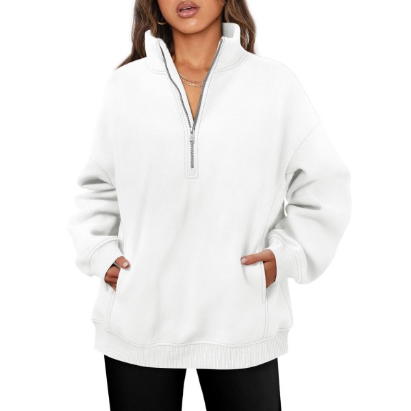 Women Fashionable Solid Color Thickened Long Sleeve Sweatshirt With Half Zip Collar