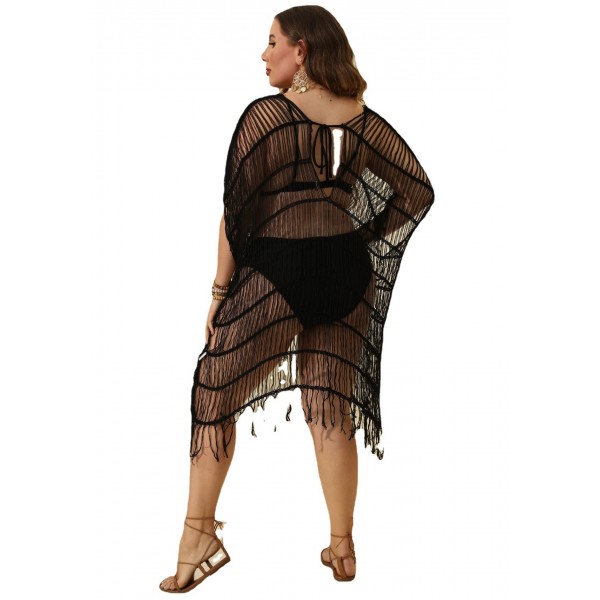 Summer Women Leisure Vacation Beach Plus Size Perspective Tassel Bikini Swimsuit Cover-Ups