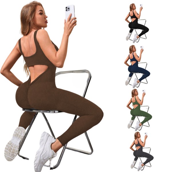 Women Fashion Solid Color Tight Sports Yoga Jumpsuits