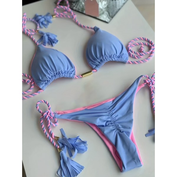 Women Sexy Contrast Strap Bikini