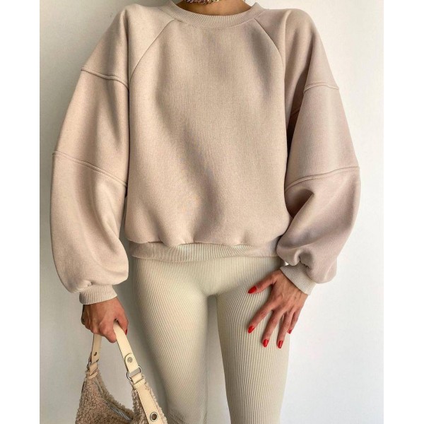 Autumn Winter Women Fashion Solid Color Loose Round Neck Long Sleeve Blank Sweatshirt