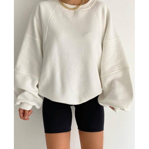 Autumn Winter Women Fashion Solid Color Loose Round Neck Long Sleeve Blank Sweatshirt