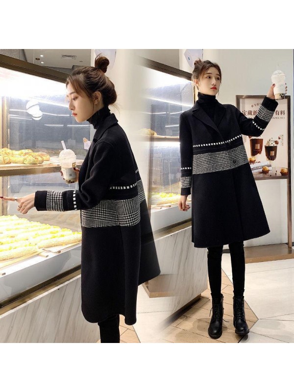 Black Woolen Coat Women's Mid-length