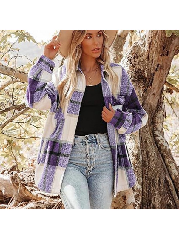 Women's Brushed Woolen Jacket Plaid